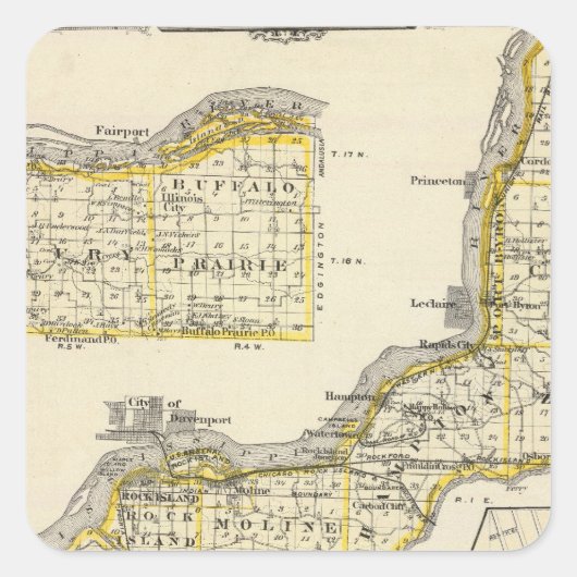 Kaart van Rock Island County en Dixon Vierkante Sticker (Voorkant)