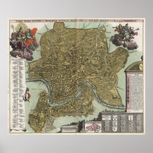  kaart van Rome Italië (1716) Poster (Voorkant)