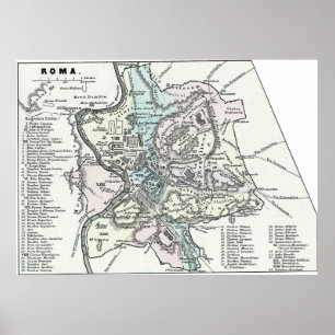  kaart van Rome Italië (1862) Poster