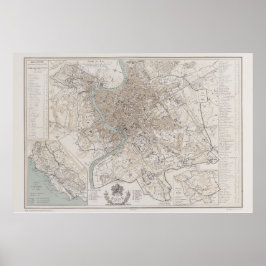 Kaart van Rome Italië 1869 Reproductie Poster