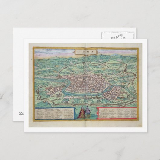 Kaart van Rome, van "Civitates Orbis Terrarum" doo (Voorkant / Achterkant)