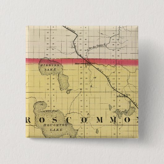 Kaart van Roscommon County, Michigan Vierkante Button 5,1 Cm (Voorkant)