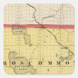 Kaart van Roscommon County Vierkante Sticker