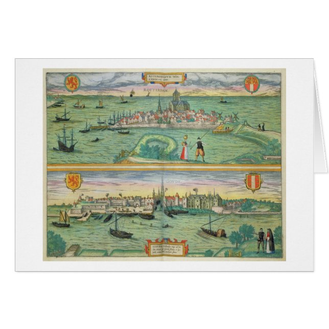 Kaart van Rotterdam en Gouda, van 'Civitates Orbis (Voorkant Horizontaal)