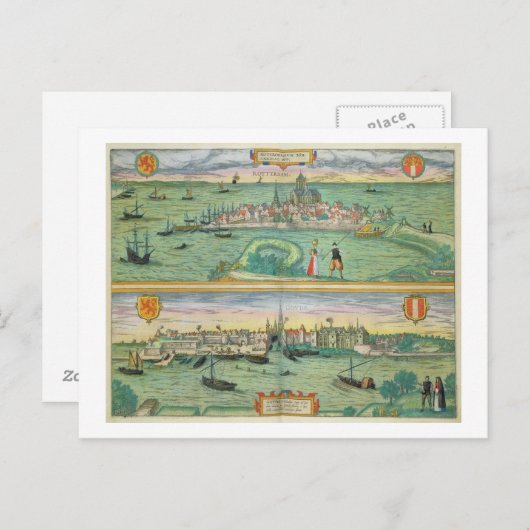 Kaart van Rotterdam en Gouda, van 'Civitates Orbis (Voorkant / Achterkant)