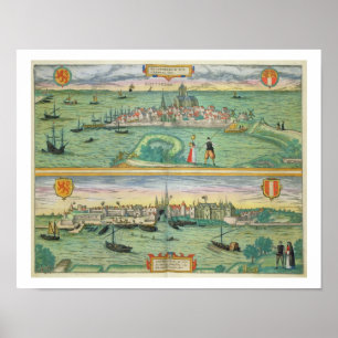 Kaart van Rotterdam en Gouda, van 'Civitates Orbis Poster