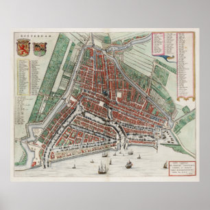  kaart van Rotterdam Nederland (1649) 2 Poster