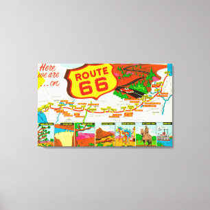 Kaart van Route 66 van Los Angeles aan Chicago Canvas Afdruk