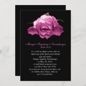 Kaart van roze rozenoverlijdensaankondiging (Voorkant / Achterkant)