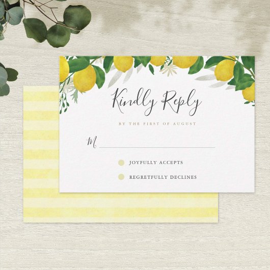 Kaart van RSVP, vers en bijtend lemon Wedding RSVP
