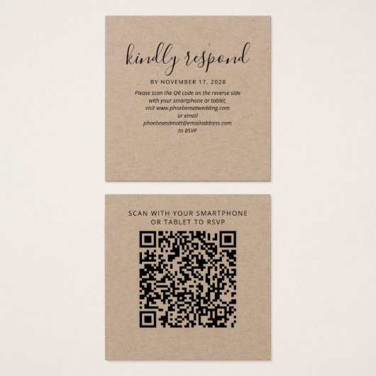 Kaart van RSVP-website voor moderne bruiloft QR-co (Voorkant /achterkant)