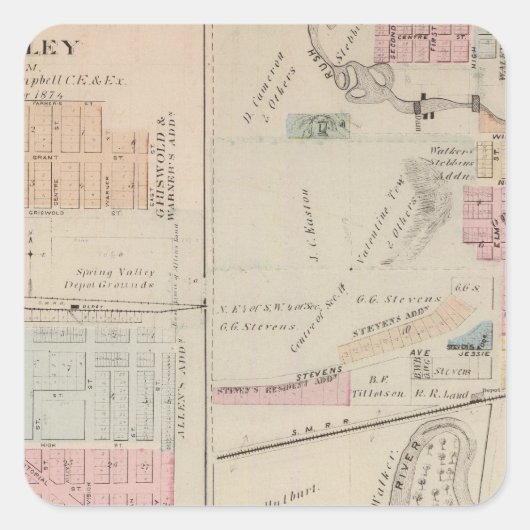 Kaart van Rushford, Fillmore County, Minnesota Vierkante Sticker (Voorkant)