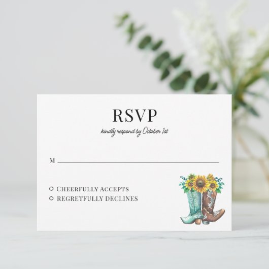 Kaart van Rustic Country Sunflower Wedding Respons (Staand voorkant)