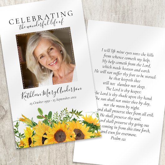 Kaart van Rustic Sunflower Memorial Prayer