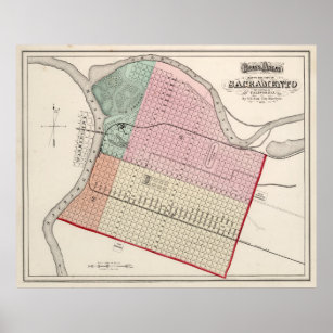  kaart van Sacramento CA (1873) Poster