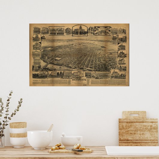 Kaart van Sacramento, Uitzicht van vogelsoorten-Oo Poster (Keuken)