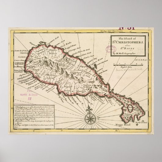  kaart van Saint Kitts (1732) Poster (Voorkant)