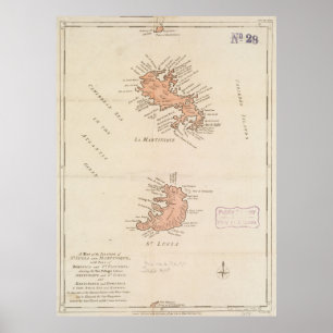 kaart van Saint Lucia en Martinique (1781) Poster