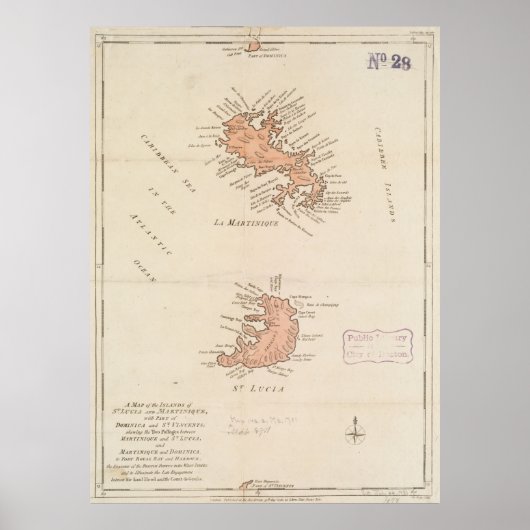  kaart van Saint Lucia en Martinique (1781) Poster (Voorkant)
