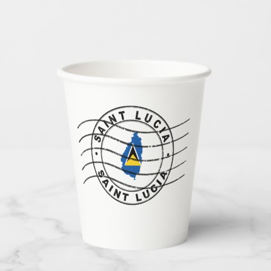 Kaart van Saint Lucia, poststempel Papieren Bekers (Voorkant)