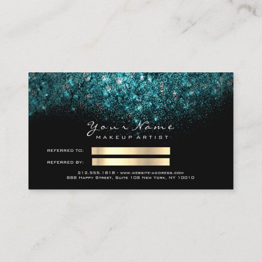 Kaart van Salon Referral Glitter Gold Blauwgroen O (Achterkant)