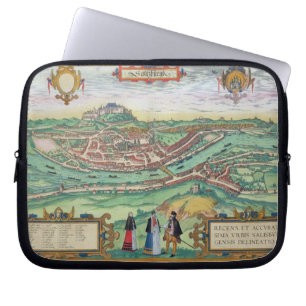 Kaart van Salzburg, uit "Civitates Orbis Terrarum" Laptop Sleeve