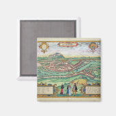 Kaart van Salzburg, uit "Civitates Orbis Terrarum" Magneet (Voorkant / Achterkant)