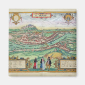 Kaart van Salzburg, uit "Civitates Orbis Terrarum" Magneet (Voorkant)