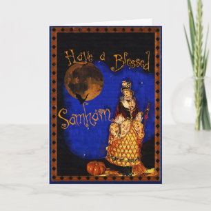 Kaart van Samhain Halloween van de vintage Heks de