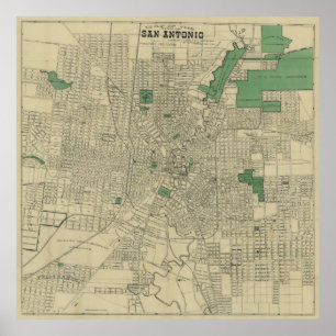 kaart van San Antonio Texas (1909) Poster