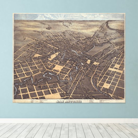 kaart van San Antonio TX (1873) Canvas Afdruk (Insitu (Houten vloer))