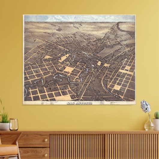  kaart van San Antonio TX (1873) Canvas Afdruk (Insitu (Woonkamer))