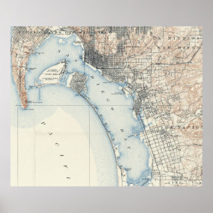 kaart van San Diego California (1902) Poster