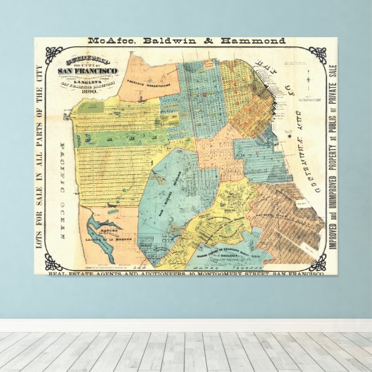  kaart van San Francisco (1890) Canvas Afdruk (Insitu (Houten vloer))