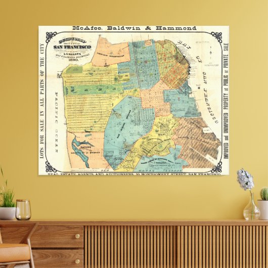  kaart van San Francisco (1890) Canvas Afdruk (Insitu (Woonkamer))