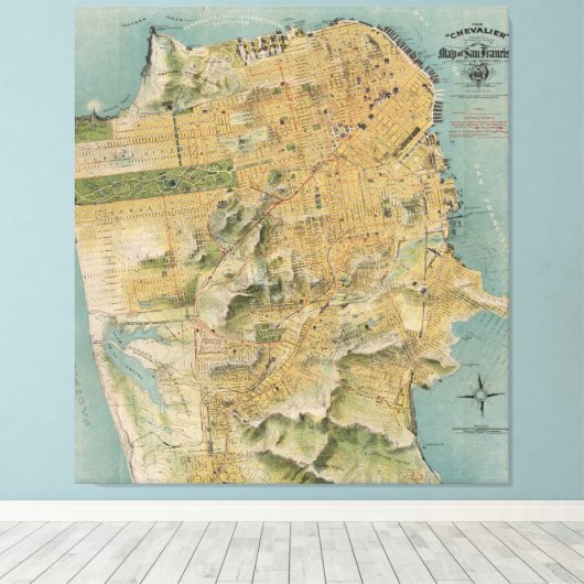  kaart van San Francisco (1915) Canvas Afdruk (Insitu (Houten vloer))