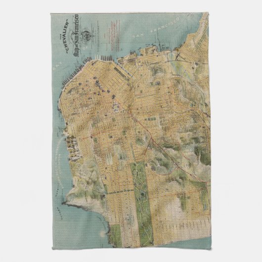 kaart van San Francisco (1915) Theedoek (Verticaal)