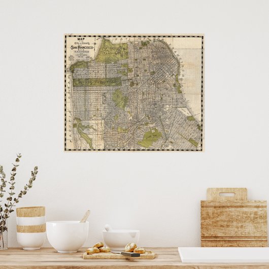  kaart van San Francisco (1932) Poster (Keuken)