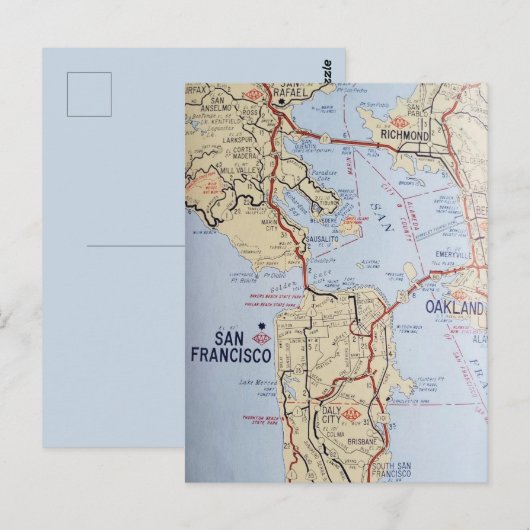 Kaart van San Francisco Briefkaart (Voorkant / Achterkant)