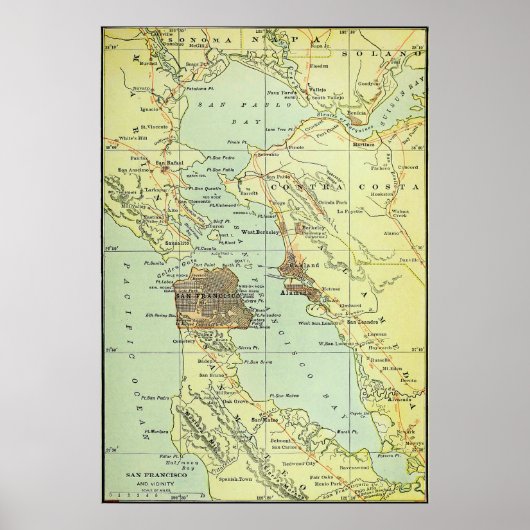 kaart van San Francisco California (1905) Poster (Voorkant)