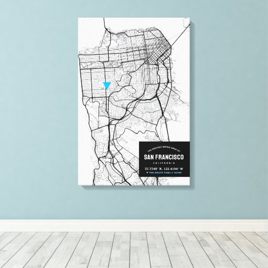 Kaart van San Francisco + Mark Your Location Canvas Afdruk (Insitu (Houten vloer))