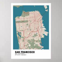Kaart van San Francisco Poster - California  Kaart