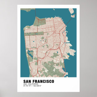 Kaart van San Francisco Poster - California  Kaart