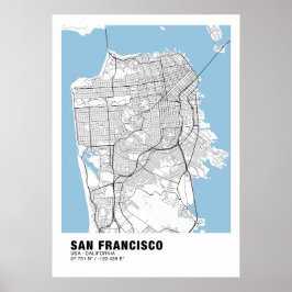 Kaart van San Francisco Poster - California White 