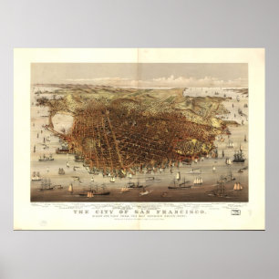 Kaart van San Francisco, Uitzicht van vogelpest, 1 Poster