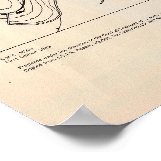  kaart van San Sebastian Spanje (1943) Poster (Hoek)