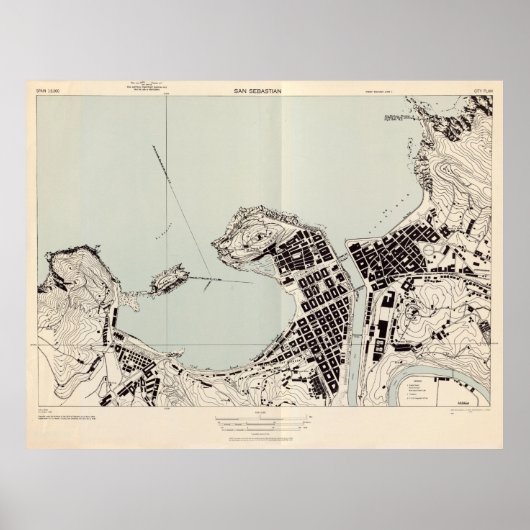  kaart van San Sebastian Spanje (1943) Poster (Voorkant)