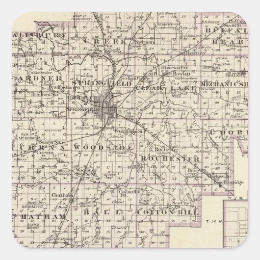 Kaart van Sangamon County en Taylorville Vierkante Sticker (Voorkant)