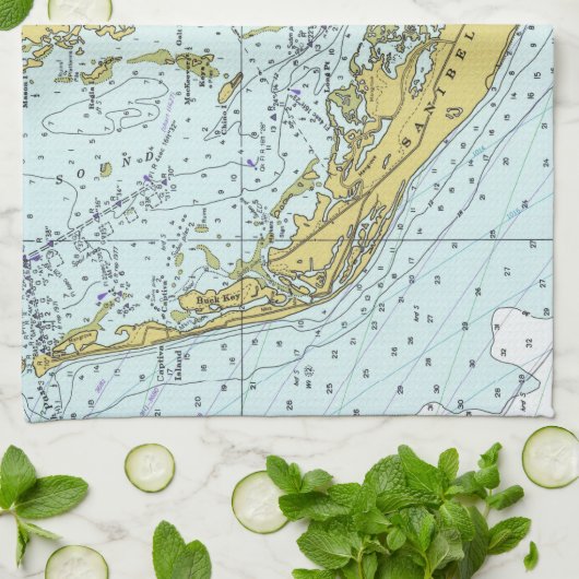 kaart van Sanibel Island, Florida Theedoek (Gevouwen)