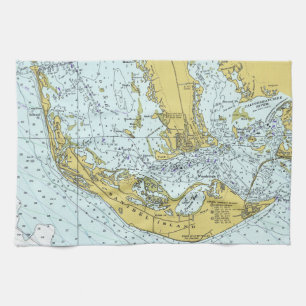  kaart van Sanibel Island, Florida Theedoek